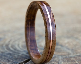 4 mm dunne ring van massief eikenhout en natuurlijk koper, handgemaakt in boho en vintage stijl voor mannen en vrouwen