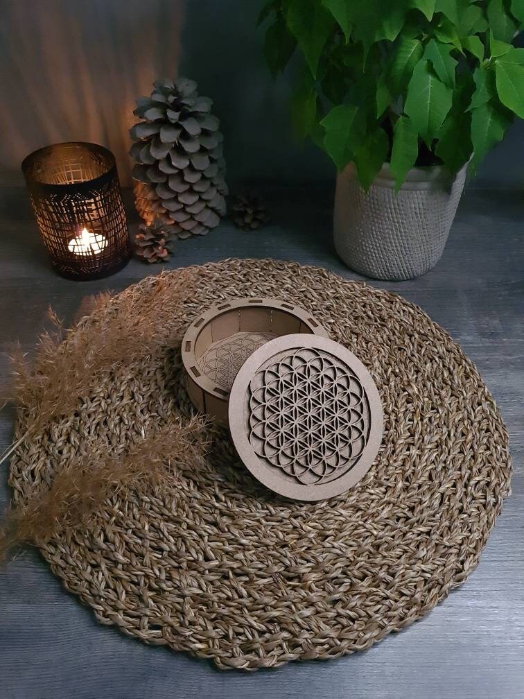 Boîte à Bijoux, Boîte de Rangement, Pierres Précieuses, Cadeau, Carton Bois Recýclé, Décorative, Géo