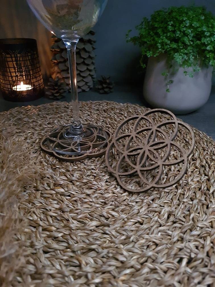 Onde de Forme, Symbole Graine Vie, Dessous Verre, Apéritif, Sous Géométrie Sacrée, Carton Bois Recyc