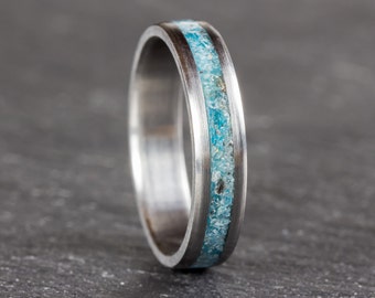 Bague en Titane brossé et apatite bleue, alliance de mariage unique fait main, style raffiné et contemporain pour homme et femme