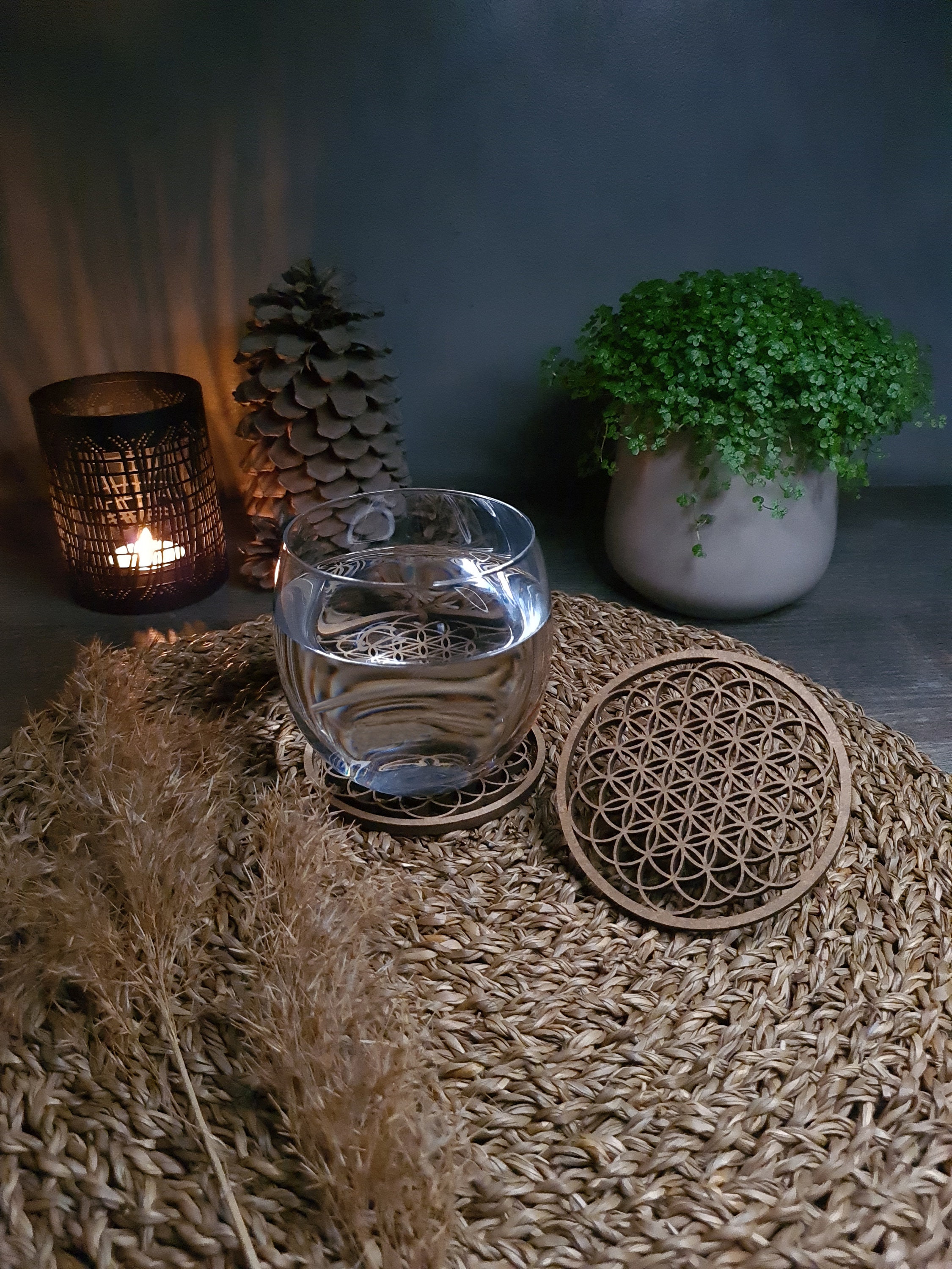 Onde de Forme, Symbole Fleur Vie Complexe, Dessous Verre, Apéritif, Sous Géométrie Sacrée, Carton Bo