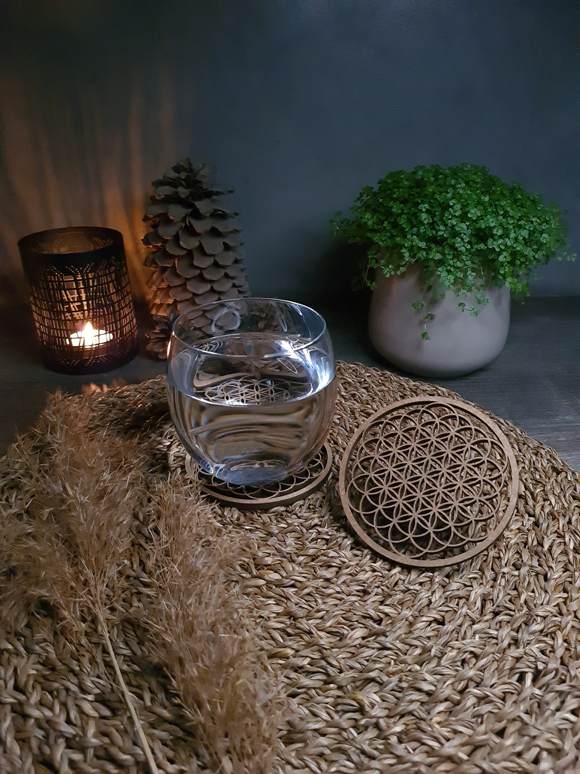 Onde de Forme, Symbole Fleur Vie Complexe, Dessous Verre, Apéritif, Sous Géométrie Sacrée, Carton Bo