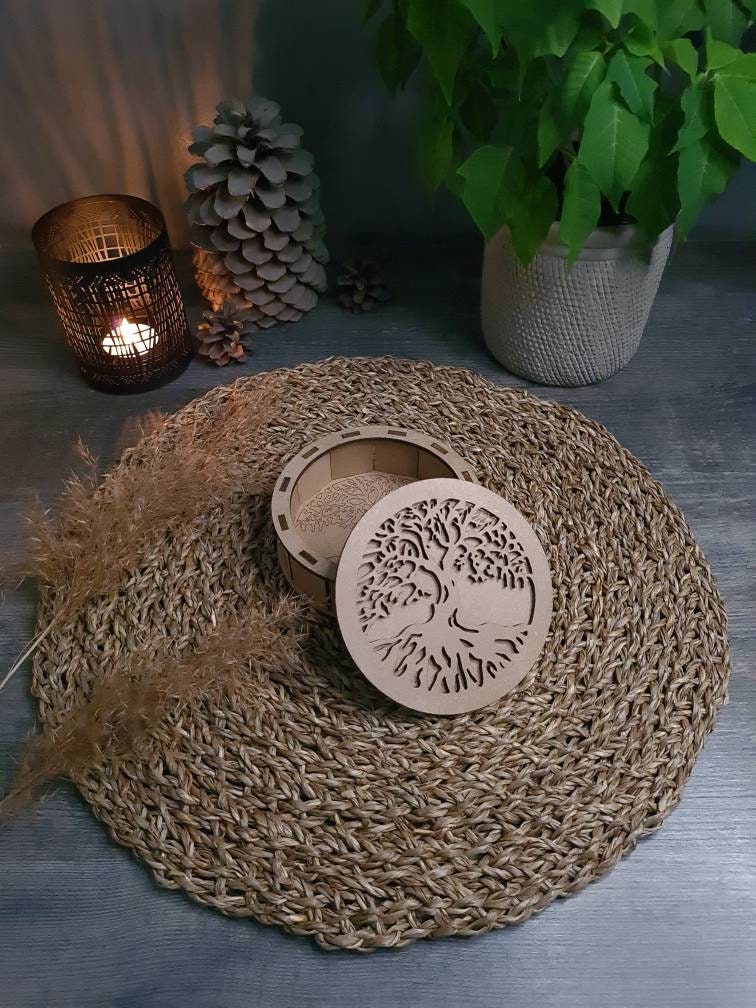 Boîte à Bijoux, Boîte de Rangement, Pierres Précieuses, Cadeau, Carton Bois Recýclé, Décorative, Arb