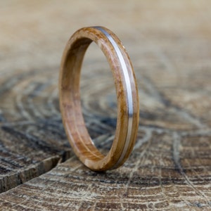 4mm thin ring in solid oak and natural 950 silver handmade in boho and vintage style for men and women