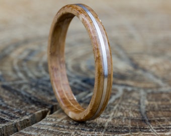 Anillo fino de 4mm en roble macizo y plata natural 950 hecho a mano en estilo boho y vintage para hombre y mujer