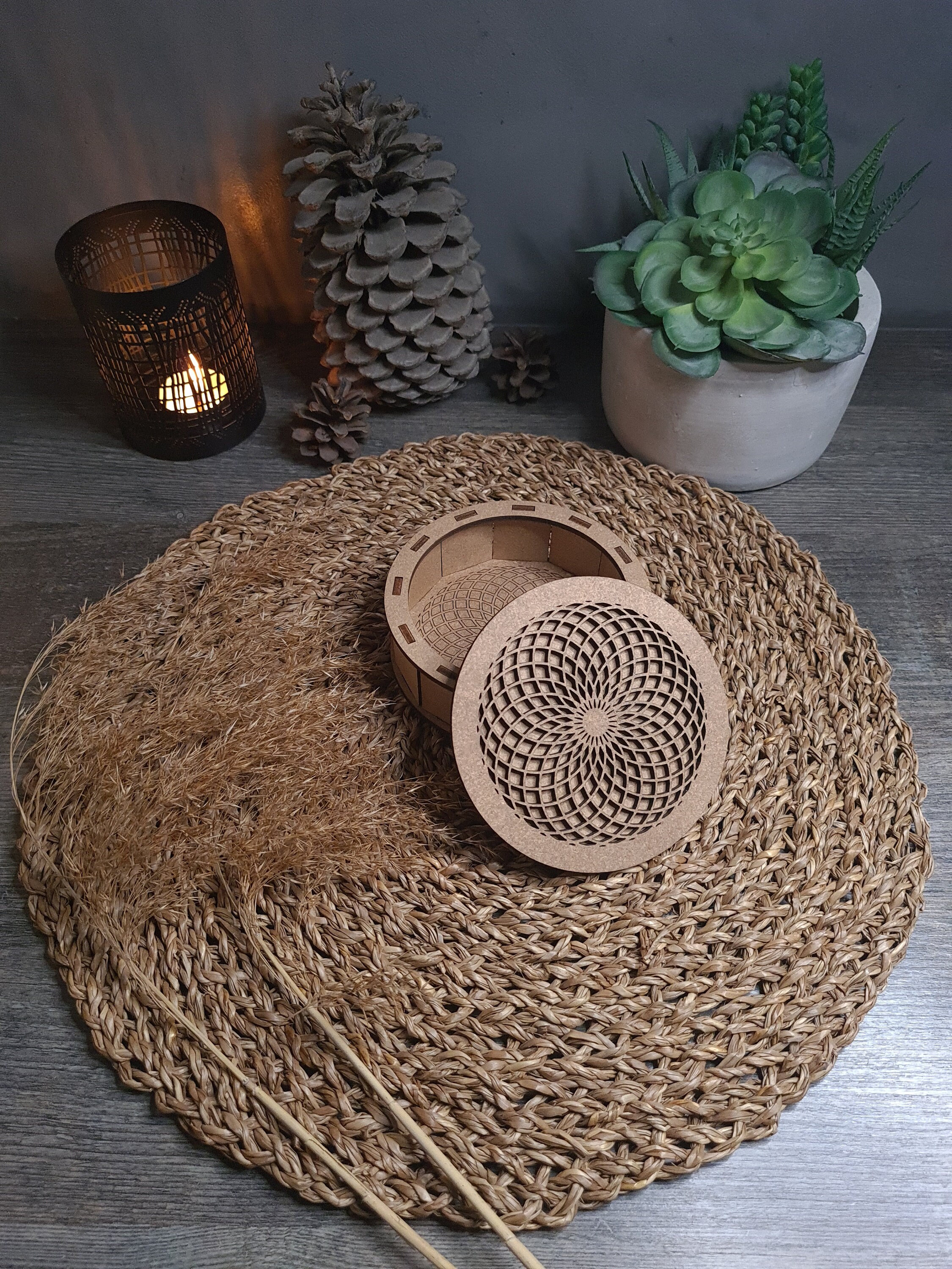 Boîte à Bijoux, Boîte de Rangement, Pierres Précieuses, Cadeau, Carton Bois Recýclé, Décorative, Géo