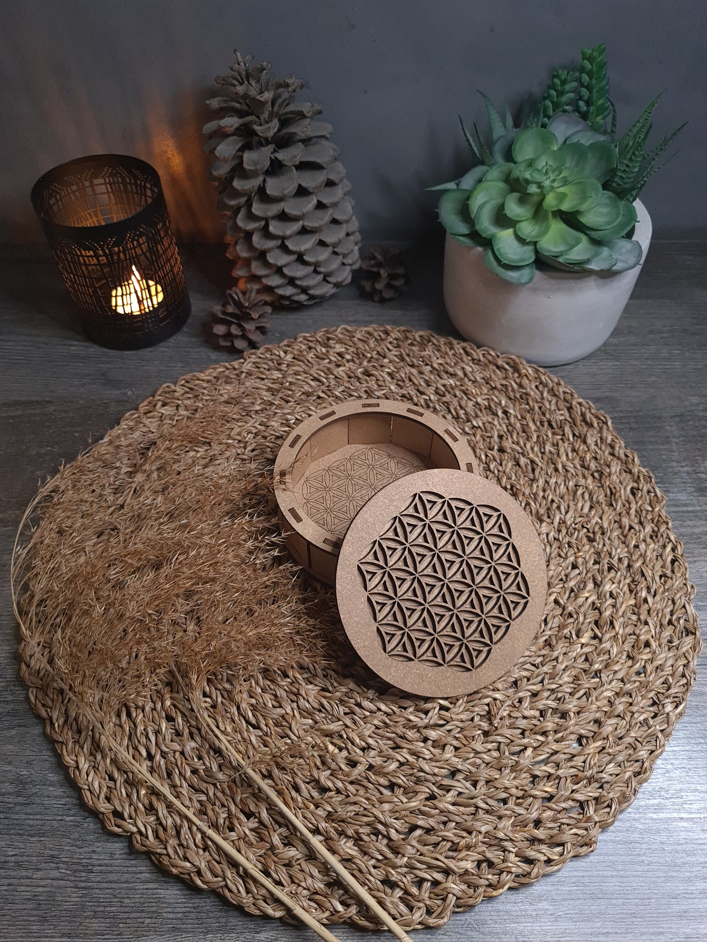 Boîte à Bijoux, Boîte de Rangement, Pierres Précieuses, Cadeau, Carton Bois Recýclé, Décorative, Géo