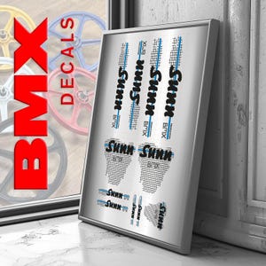 Vintage SUNN BMX Decal Kit for restauration  – Transparent adhesive, glossy laminated, pre-cut stickers