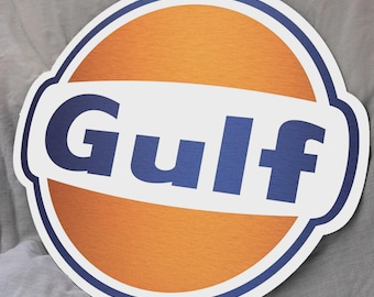 Vintage GULF-Schild – Metallische Reproduktion auf Aluminiumverbundplatte – Garagen- und Werkstattdekoration