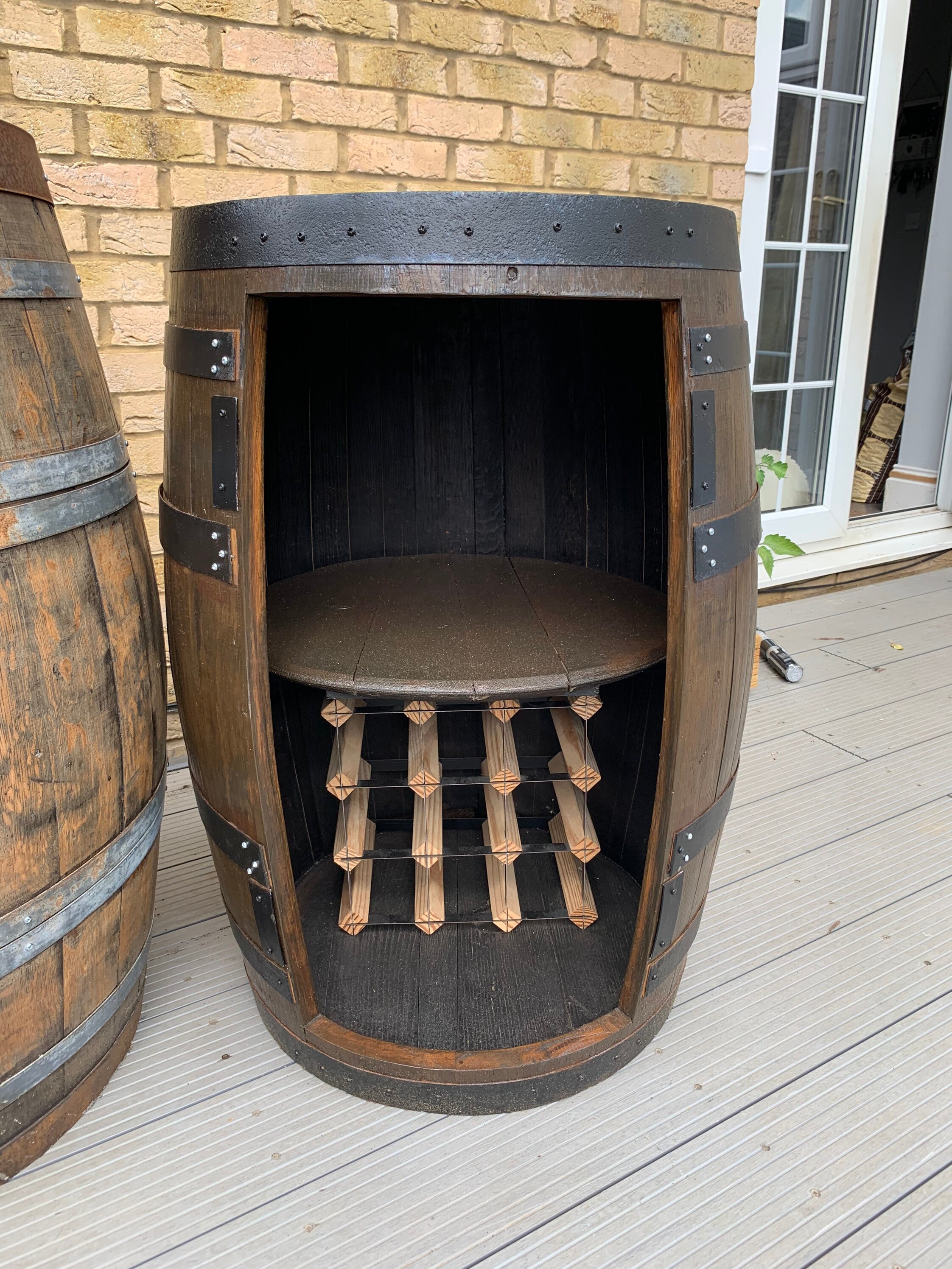 whisky barrel wine rack