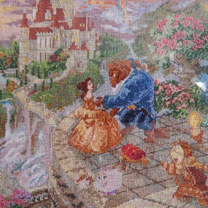 Beauty and the Beast Falling in Love finished and framed cross stitch image 2