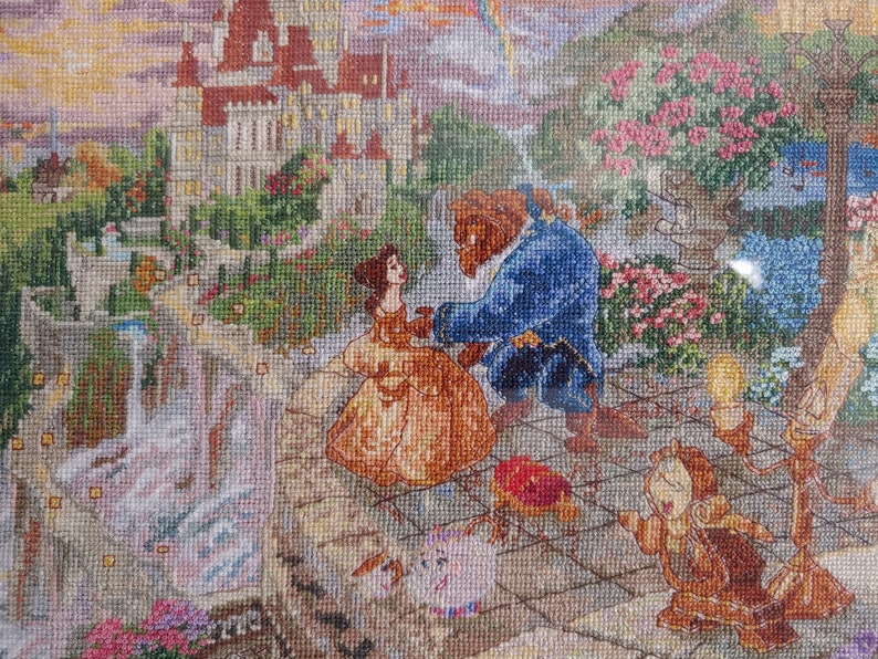 Beauty and the Beast Falling in Love finished and framed cross stitch image 2