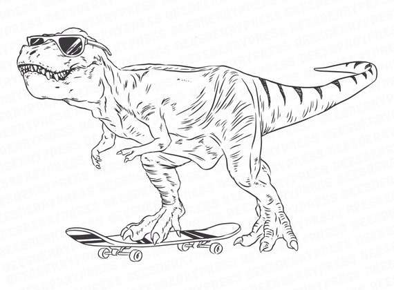 T-rex Dinosaur Clipart Image Black and White T-rex on a | Etsy