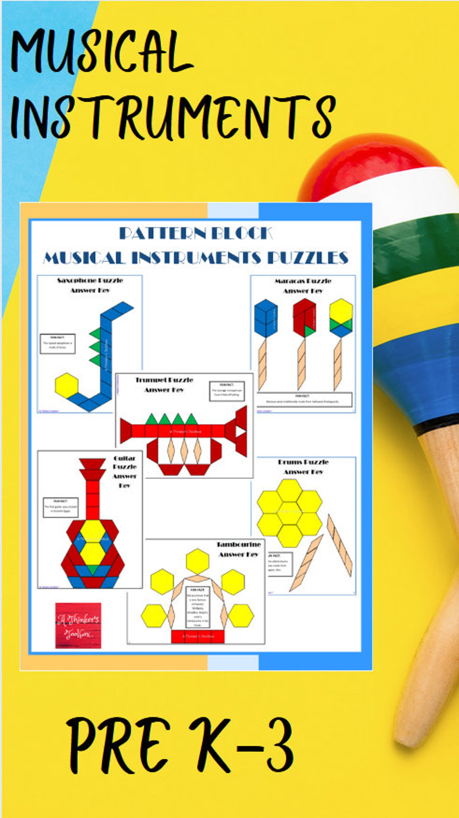 Muscial Instruments Pattern Worksheet Musical Instruments Pattern Block Mat Printables & Worksheets - Etsy