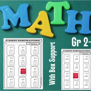 2 Digit Subtraction Printable Worksheets (mixed W/box Support) - Etsy