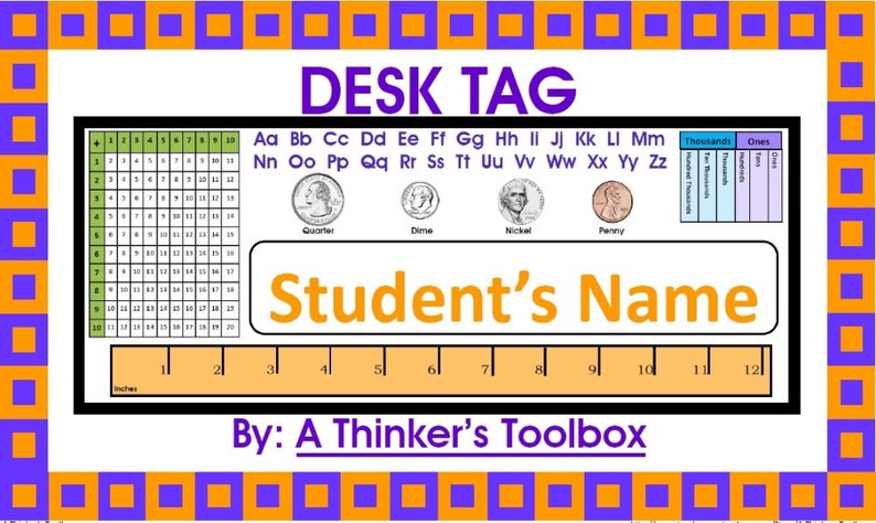 Desk Tag Plates Gr 2-3 Classroom Decor (you Type Your Student's Name ...