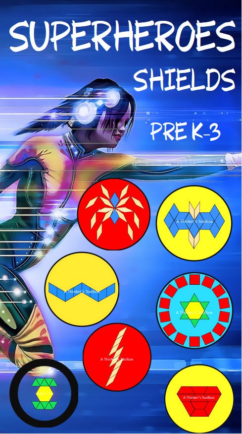 Superhero Shields Pattern Block Mat Printables &amp; Worksheets - Etsy