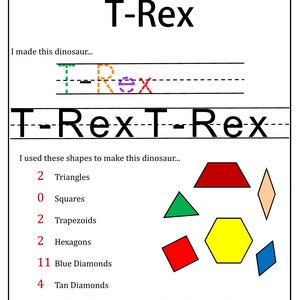 Dinosaur Pattern Block Mat Printables &amp; Worksheets - Etsy