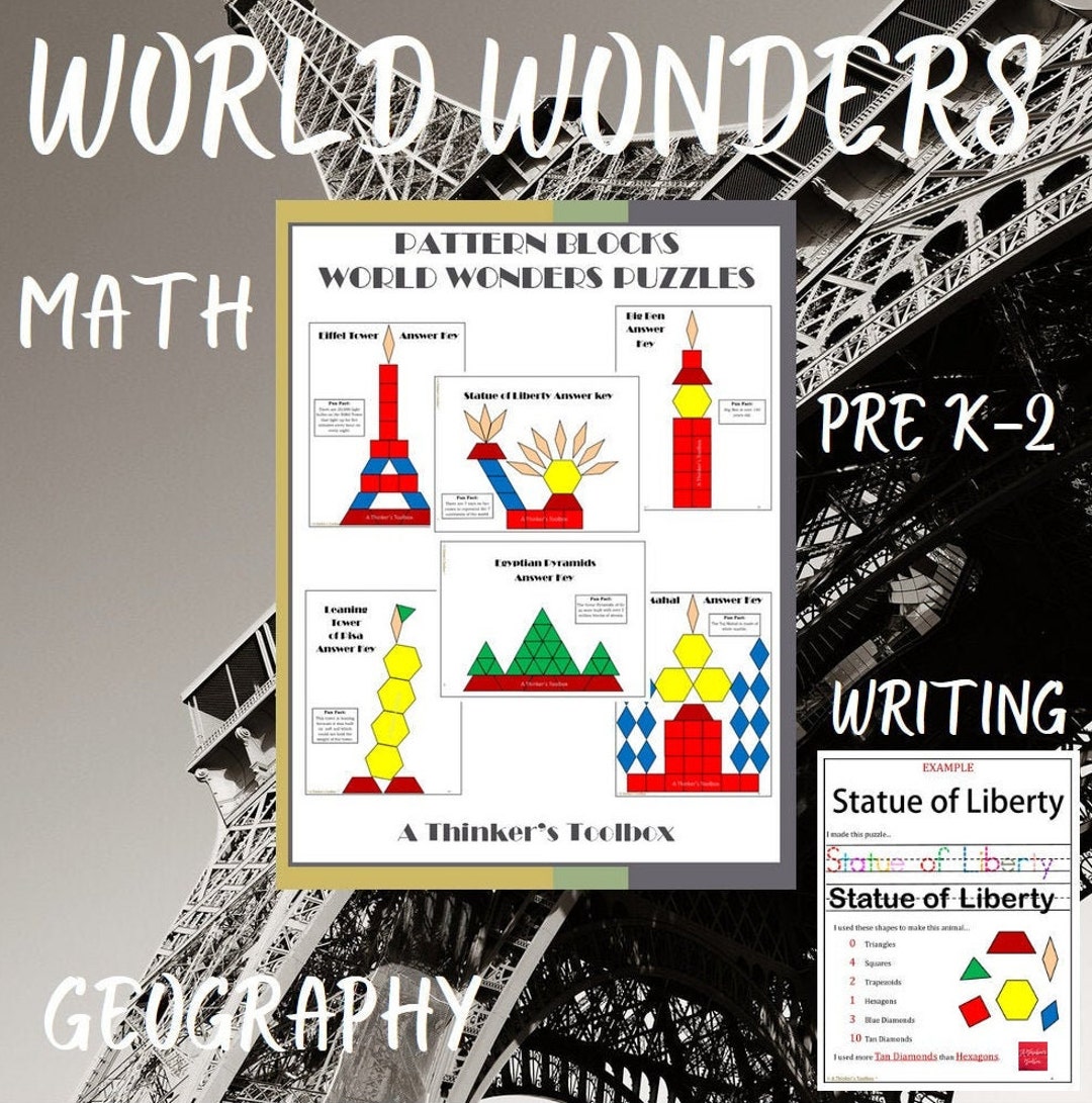Historical Landmarks Pattern Block Mat Printables &amp; Worksheets - Etsy