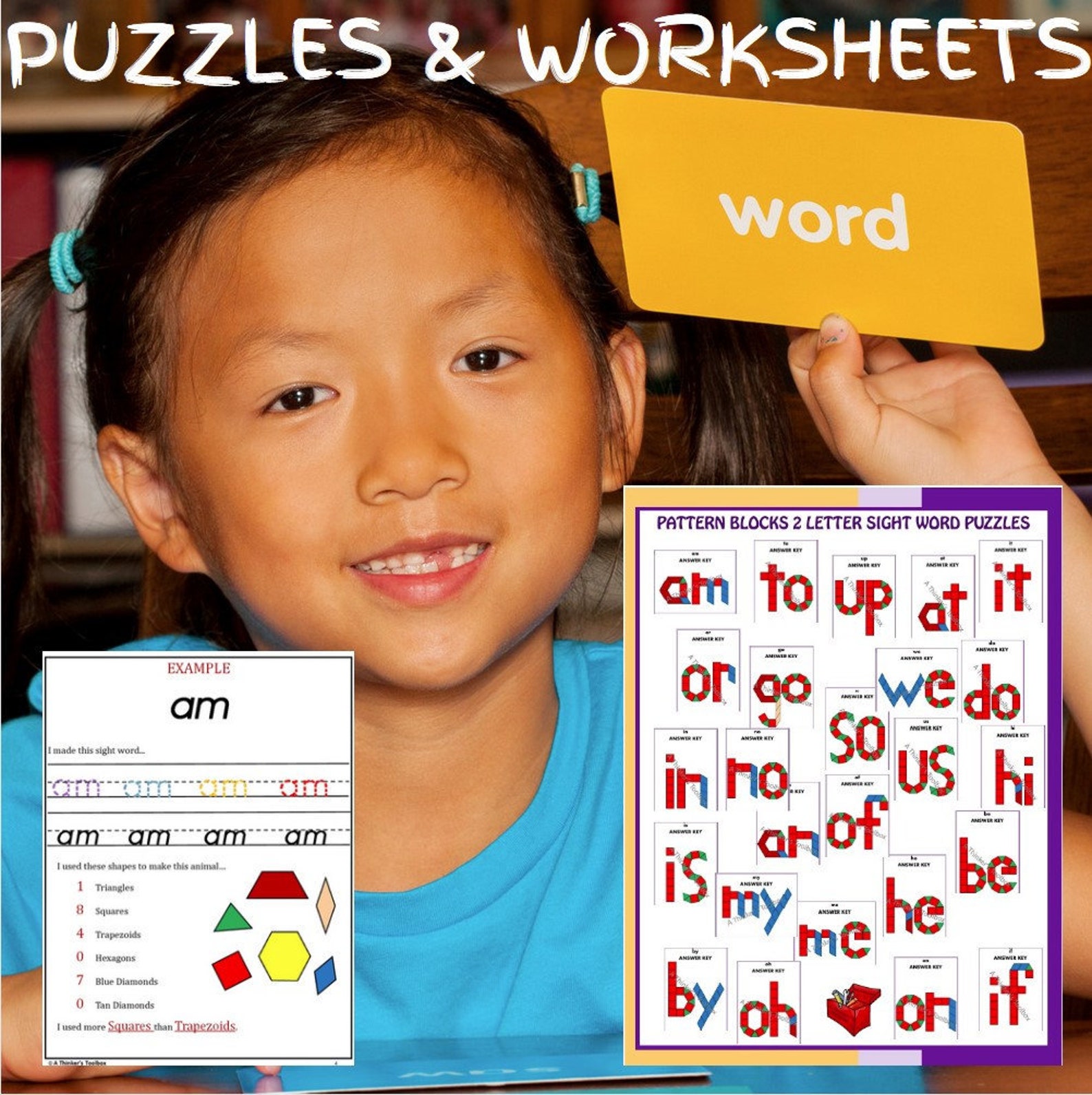 2 Letter Sight Word Pattern Block Puzzles & Worksheets Etsy