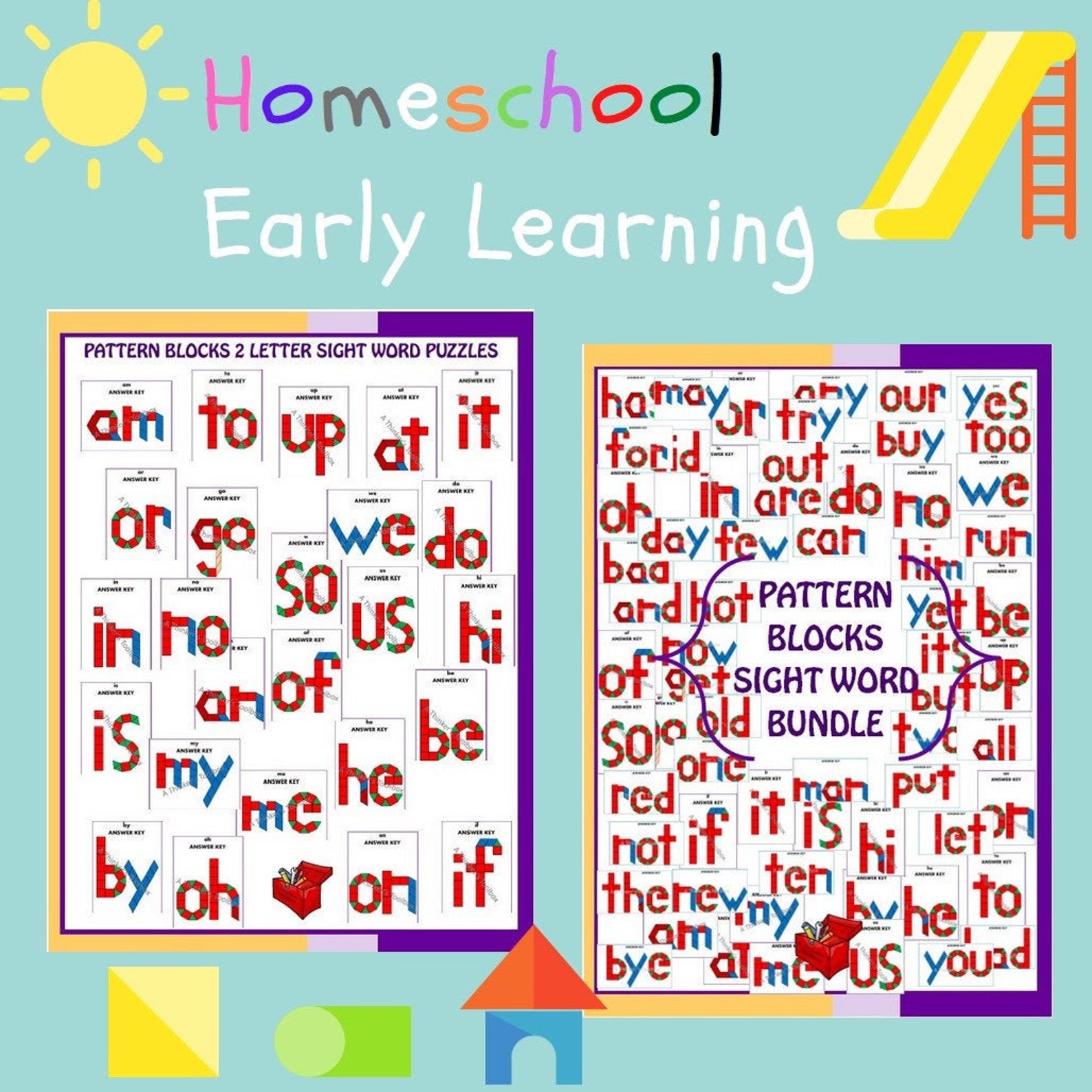 352 PAGES Sight Word Pattern Block Mat Printables AND - Etsy