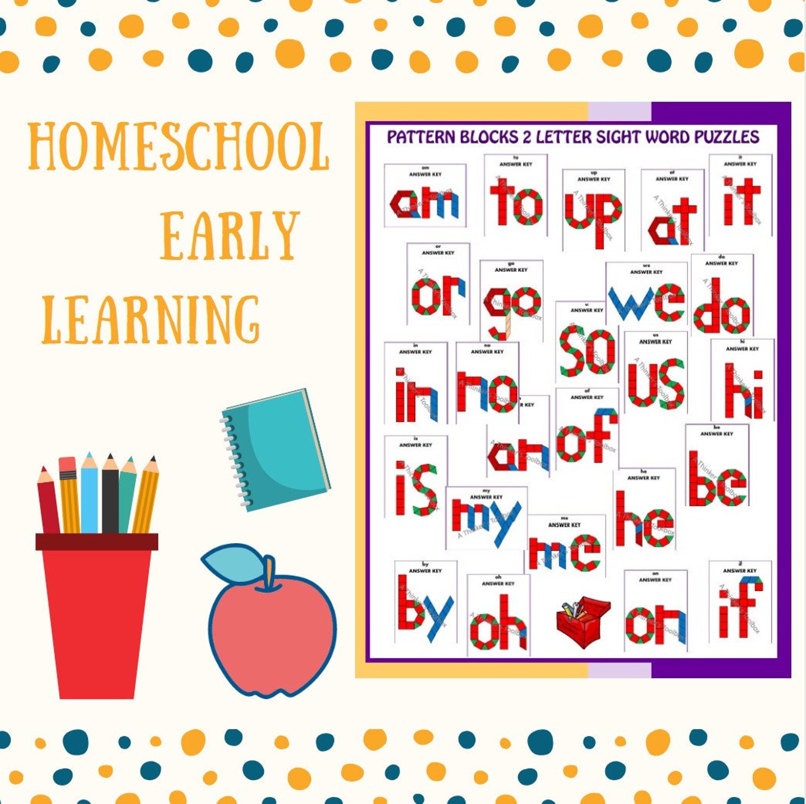 2 letter sight word pattern block puzzles worksheets etsy