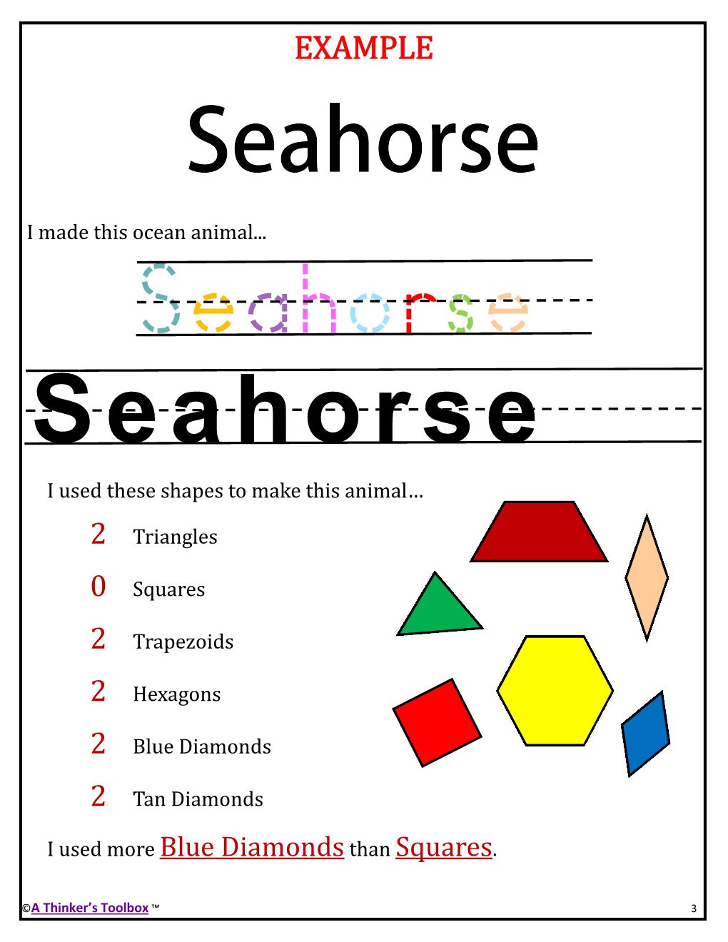 Ocean Animals Pattern Block Mat Printables & Worksheets - Etsy