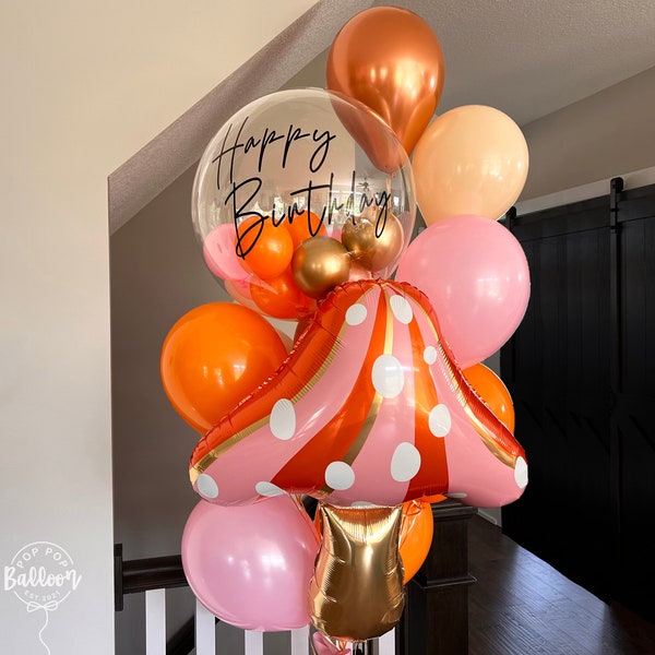 Retro Mushroom Foil Balloon, Birthday, Metallic Decor, Mylar, Fairy Toadstool, Fairytale Themed, Kids Party, Woodland, Orange, Gold, DIY