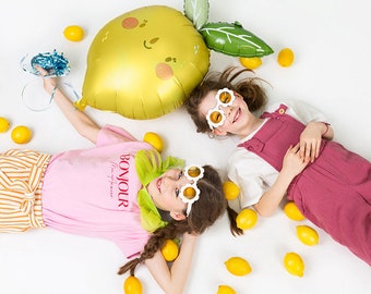 Happy Yellow Lemon Balloon, Birthday Decor, Kids Party Decoration, Citrus Mylar, Summer Decorations