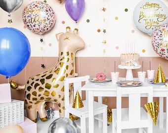 Giraffe Foil Balloon, Blush and Gold, Safari Birthday Party Decor