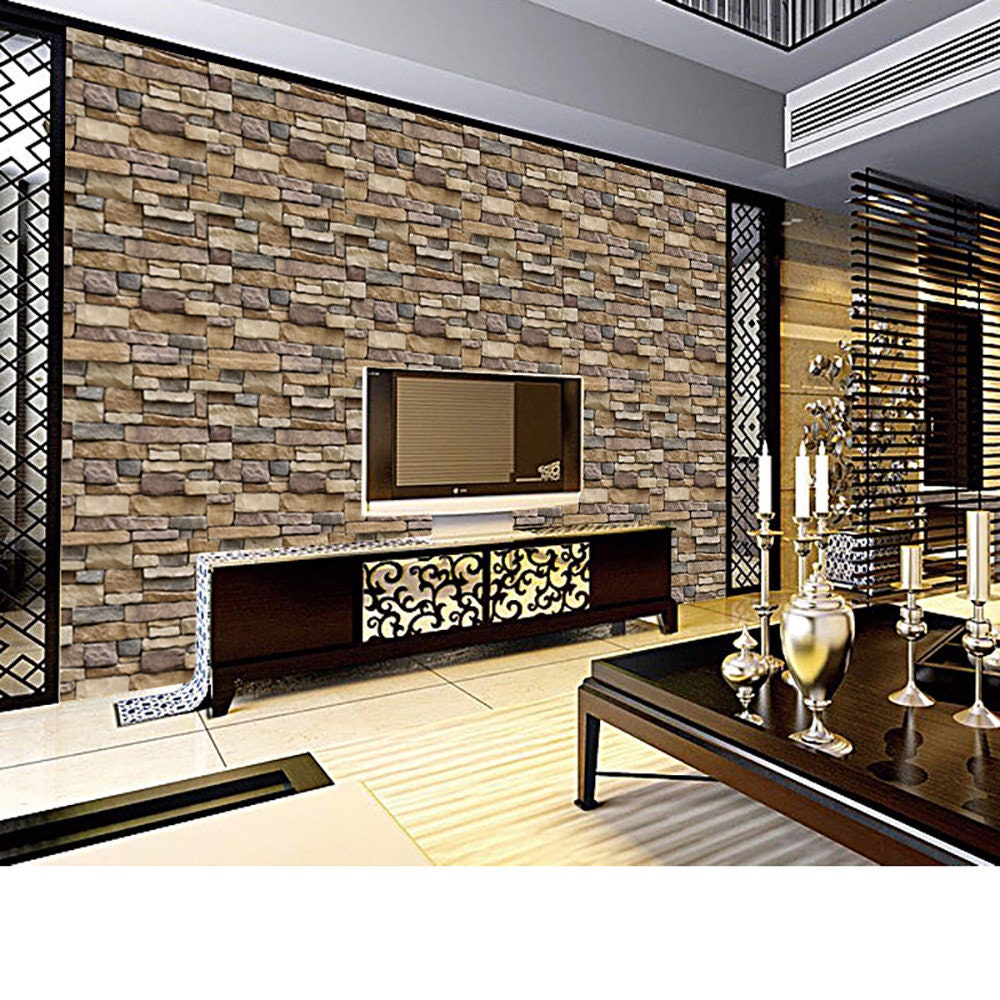 3D Brick Rustic Stone Wall Effect Wallpaper Mural Peel and Etsy
