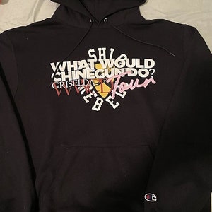 May include: Black Champion hoodie with a white graphic print that says "What Would Chin Gun Do? Griselda World Tour" in a circular design.