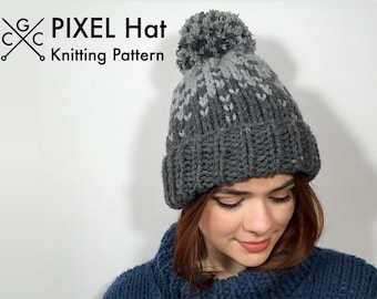 Knitting Pattern: PIXEL HAT | Chunky Knitting Pattern | Chunky Knitted Hat Pattern | Hat Knitting Pattern | PDF Download