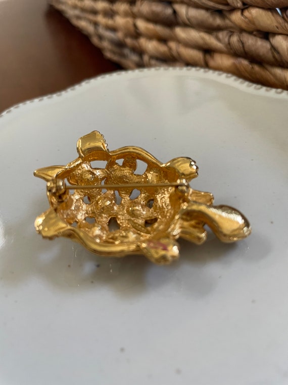 Turtle brooch with multi colored crystals - image 4