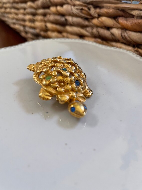 Turtle brooch with multi colored crystals - image 3