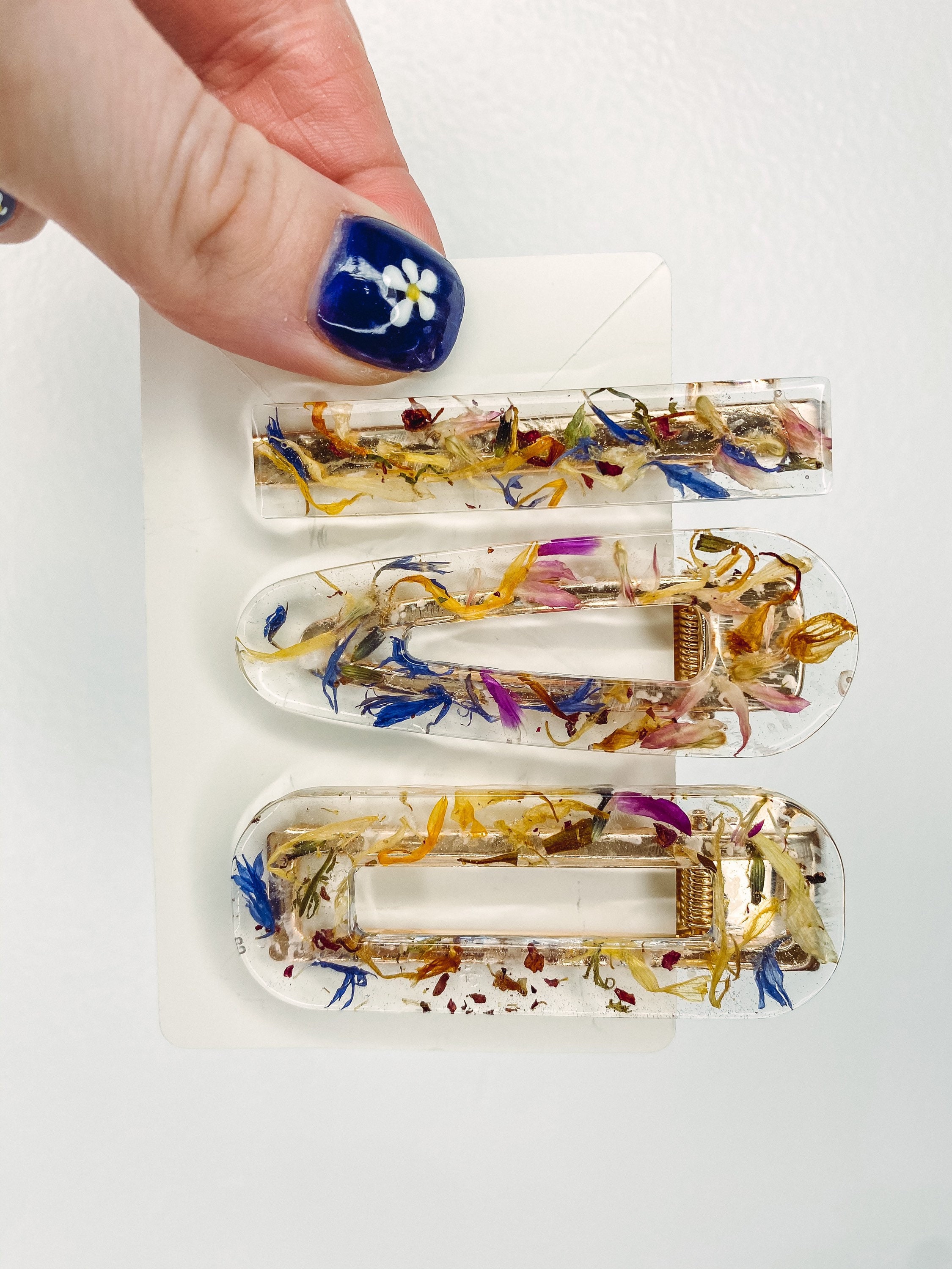 Handmade Flower Resin Hair Clip Pressed Flower Barrette Resin Hair Clip