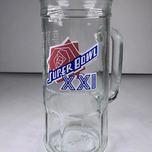 Super Bowl XXI (21) NFL Vintage Fisher Glass Stein/Mug 1987 Rose Bowl Pasadena