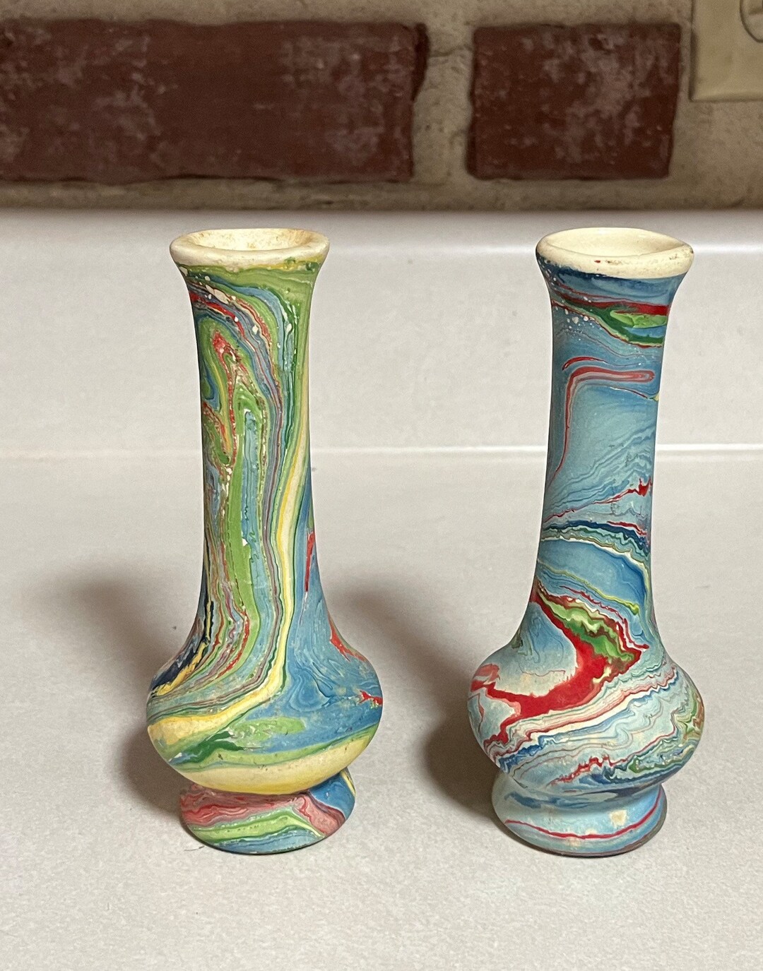 Vintage Collectible Pair of Unglazed Swirl Paint Bud Vases Etsy