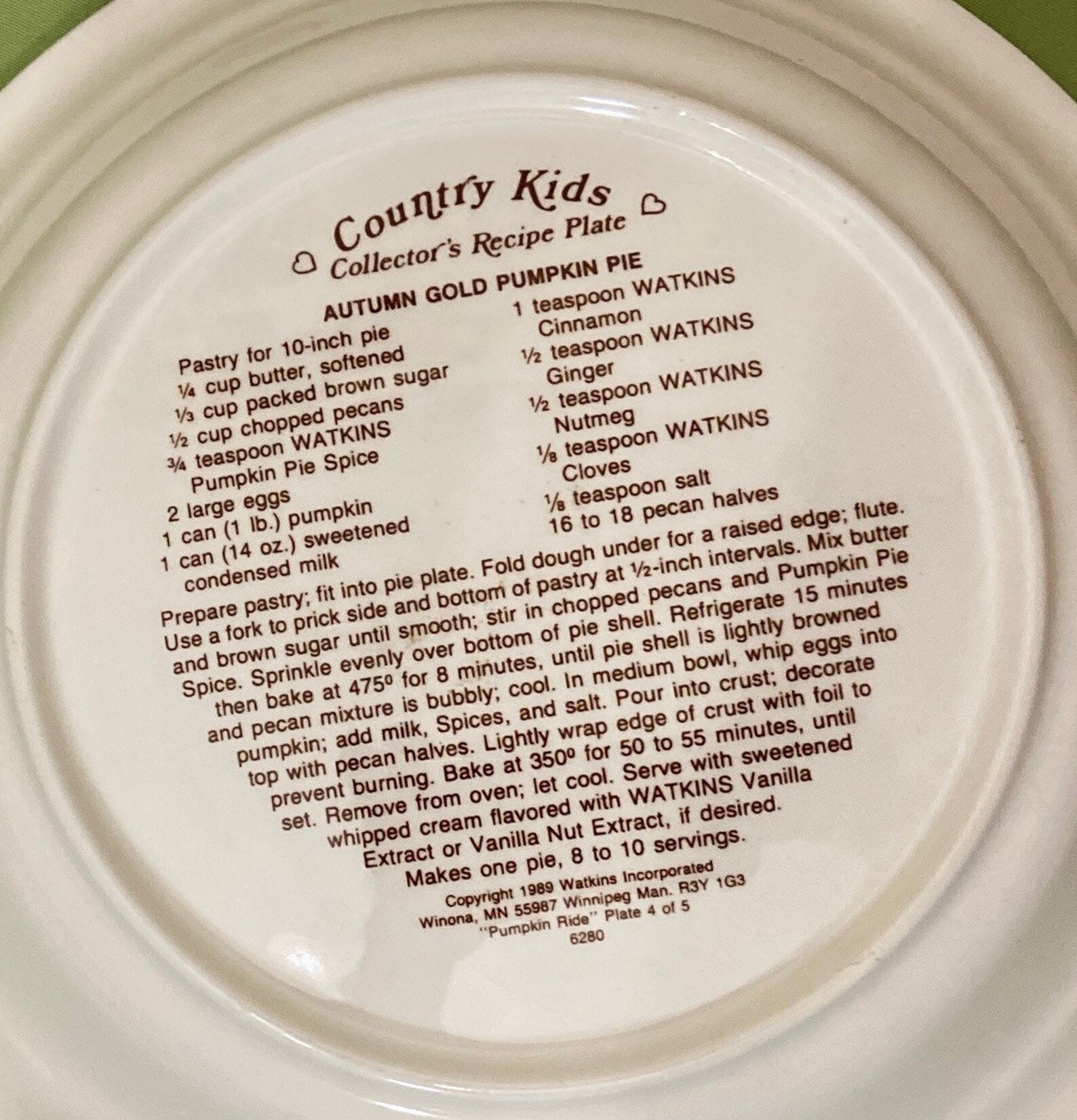 Vintage Watkins Country Kids Recipe Pie Plate Collector Etsy