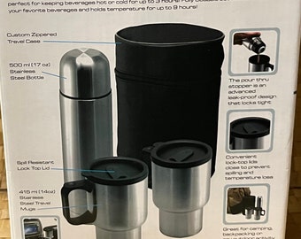 Stainless Steel Travel Mug Set - 2 Mugs/lids, Zipped & Strap Carry Case,  Thermos - Etsy