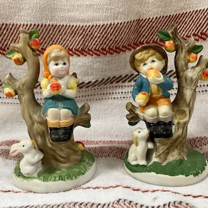 Vintage Hummel Style Figurines - Boy & Girl In Apple Tree