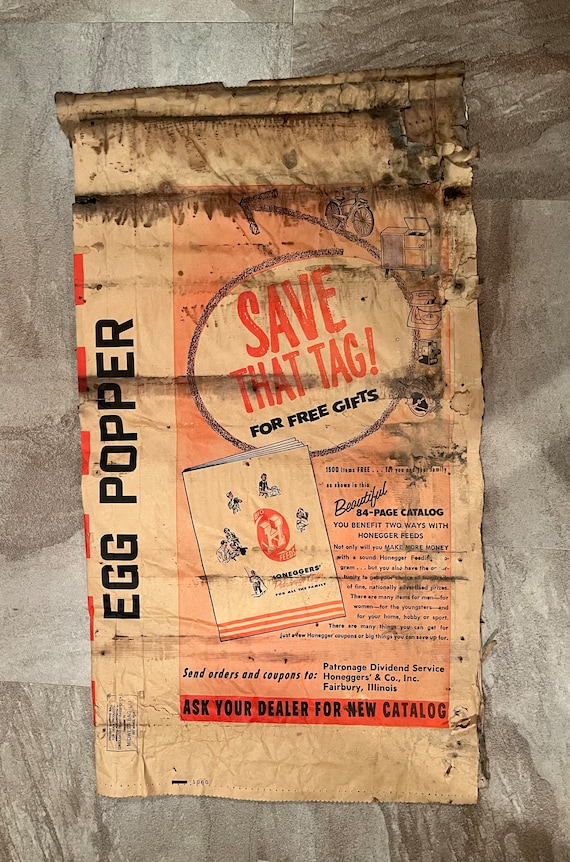 Vintage 1950-1960s Large 50 Pound Feed Sack - Honeggers & Co