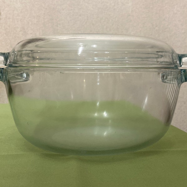 Vintage Pyrex de Corning France Clear Blue Tinted Glass Casserole Dish With Lid 454 A 454 Z