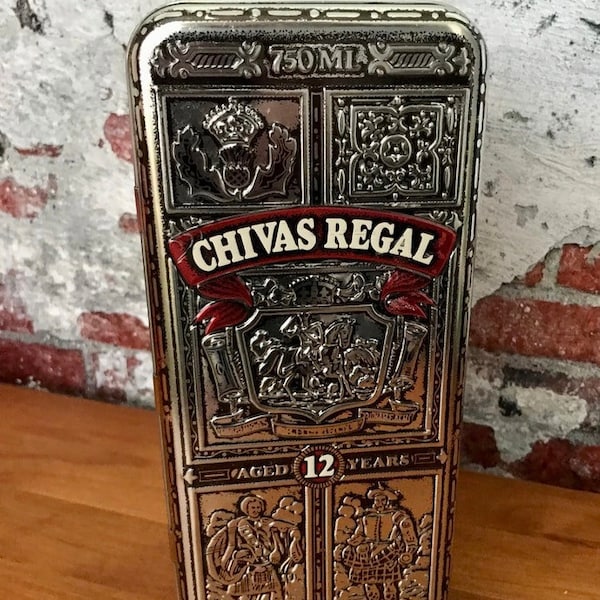 Vintage Collectible 1980s Chivas Regal Aged 12 Years Whiskey Empty Tin Gift Box
