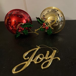 Beautiful Two (2) Large Bell Ornaments With Cutouts Saying PEACE & One (1) The Word JOY