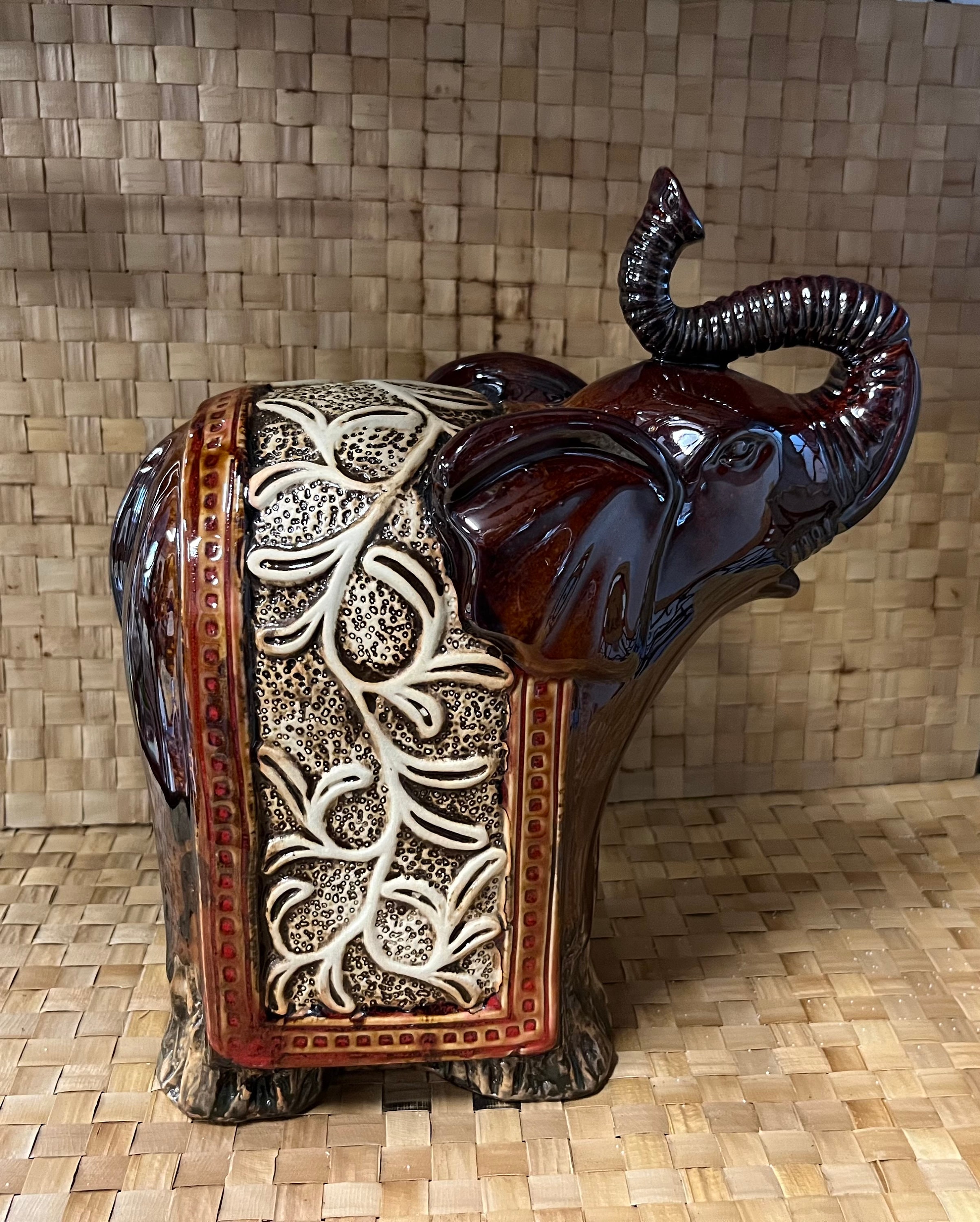 陶器製インド風象の置物 ゾウ 象 インド象 置物 陶器 籠 幸運 縁起物 幸せ ブルー