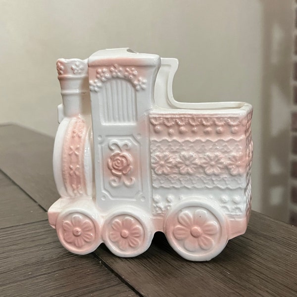 Vintage NAPCO Japan Ceramic Pink Train Engine Baby Planter - Baby Accessories Gift