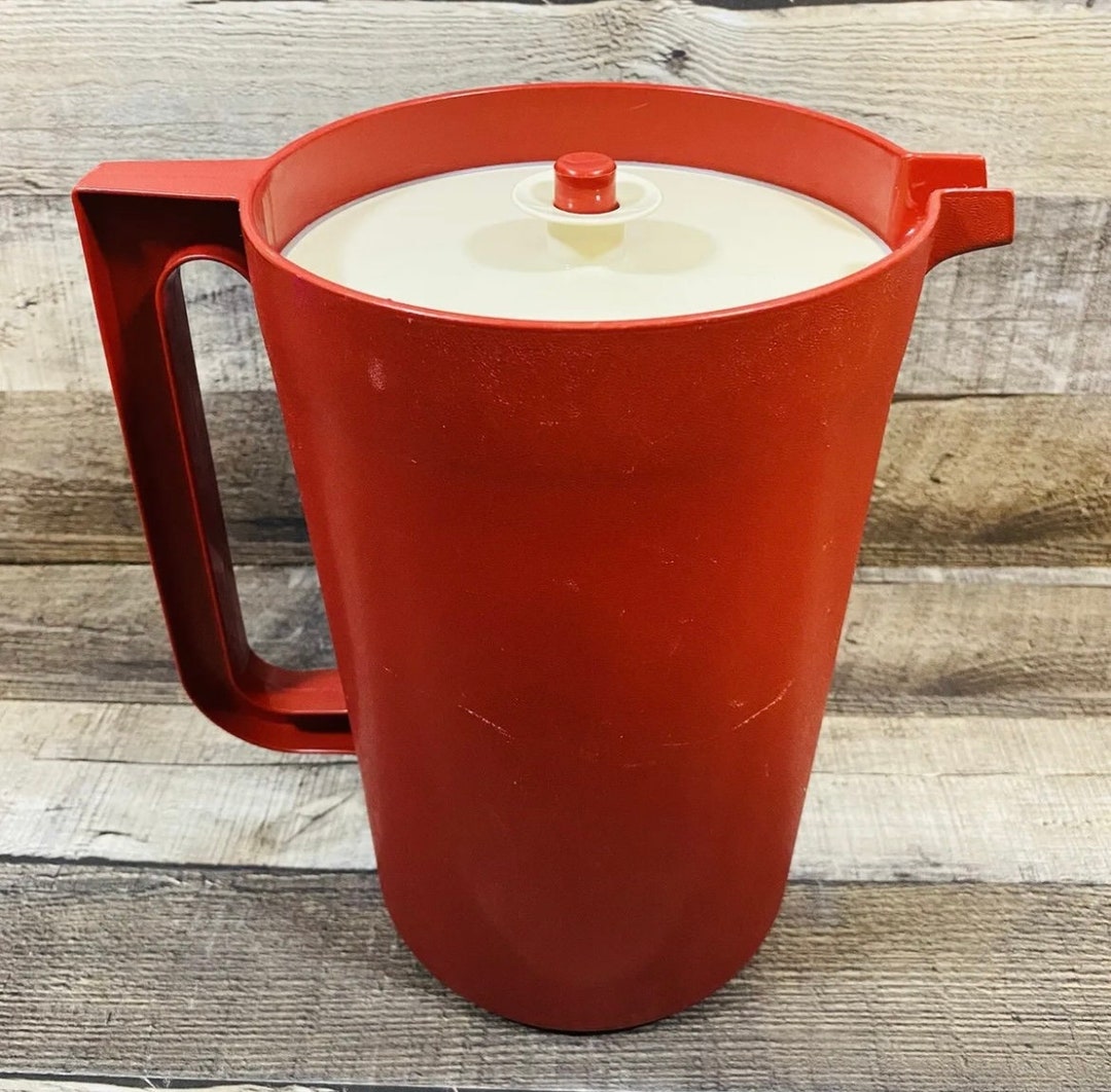 Vintage Collectible Tupperware Large Red Pitcher With Push Button Lid