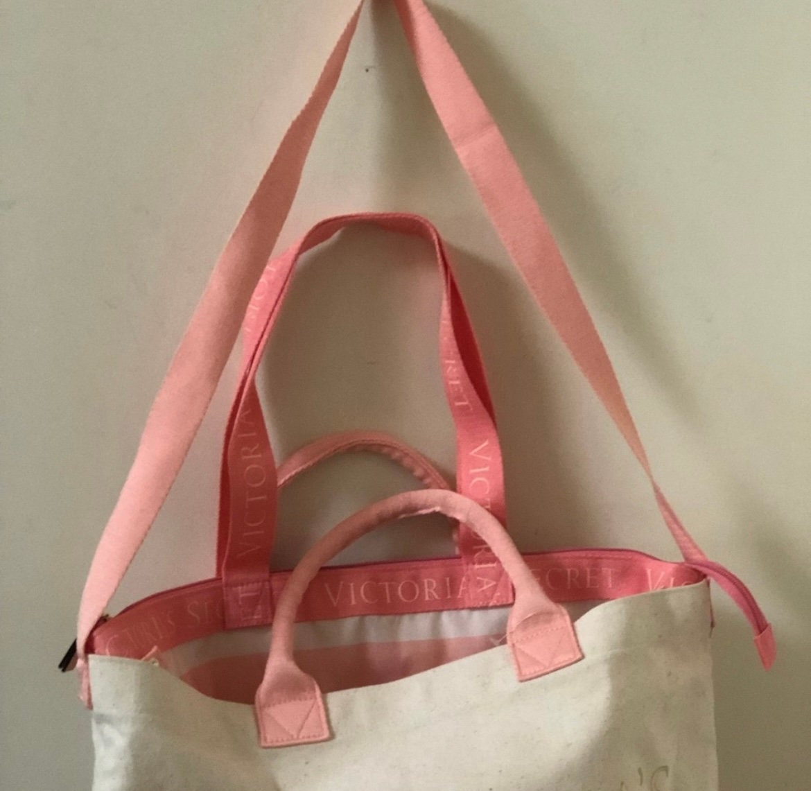 Collectible Victorias Secret Canvas Tote Bag With Crossbody 