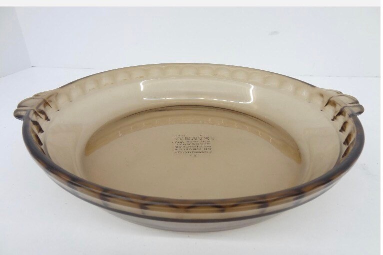 Vintage 1940s Pyrex 229 Fluted Edge Amber Glass Deep Dish Pie Plate With Handles